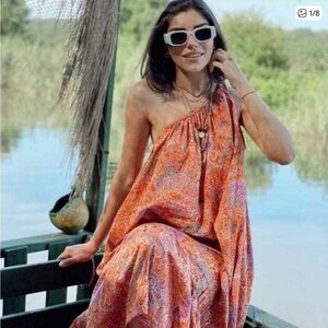 NWT Zara paisley print one shoulder asymmetric maxi dress size large